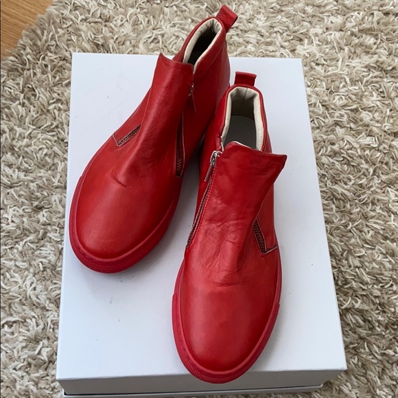 Shoes - NEW Red Leather Double ZIP-Up Sneakers